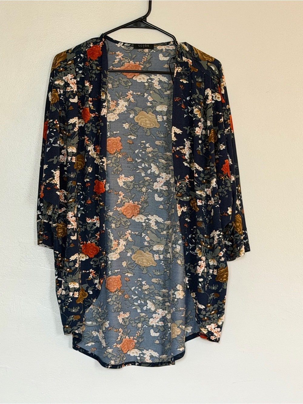 Navy Floral Open-Front Cardigan